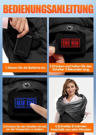 Бездротова ковдра з підігрівом та акумулятором 20000 мАг 7,4 В для чоловіків та жінок, 132110 см. Портативна електрична ковдра з підігрівом, 8 зонами нагріву та 3 температурними режимами для дому та офісу. Чорний колір акумулятор постійного струму 20000 м