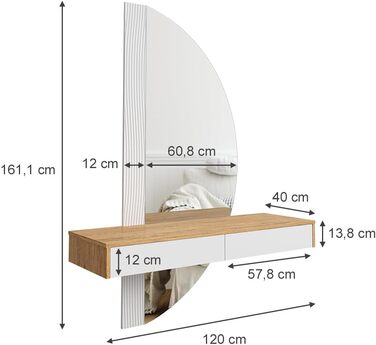 Туалетний столик Vicco Melisa, дуб/білий, 120 см зі світлодіодним підсвічуванням Білий зі світлодіодним дзеркалом