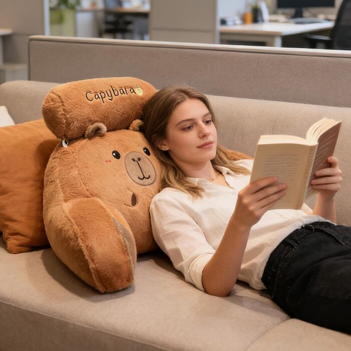 М&39яка подушка Capybara для дітей, подушка для читання, подушка для ліжка з валиком для шиї та підлокітником, плюшева подушка для читання Capybara, мила плюшева подушка для спини з тваринами, м&39яка подушка для зберігання речей у ліжку для дивана 60*40 