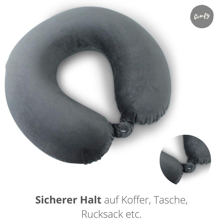 Подушка для шиї із застібкою-кнопкою Підтримка шиї Ролик для шиї Дорожна подушка Наповнювач з піни з ефектом пам&39яті Можна прати - Знімний чохол Сірий