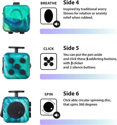 Іграшка Yetech Green Anti-Stress Cube, антистресовий кубик із функцією 6 сторін, для дітей і дорослих, засіб для зняття стресу від