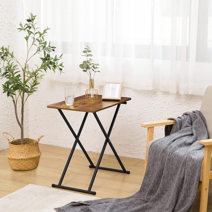 Складаний бічний столик HOOBRO, невеликий столик-піднос, складні столи з регульованою висотою, 60 x 40 x 60 см, піднос під телевізор в індустріальному стилі, столик-піднос, столик для закусок, темно-коричневий EBF16BZ01