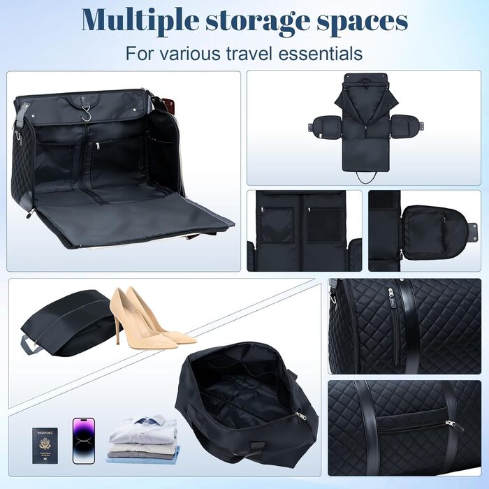 Дорожня сумка GARPROVM Suit Bag для жінок, трансформована сумка для одягу 3 в 1 з дизайном 2 мішків та знімною ручною поклажею, водонепроникна сумка для одягу на вихідні для подорожей без складок (чорна)
