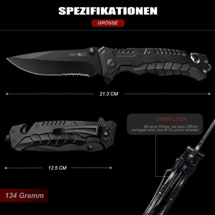 Складаний ніж Kryvex 3-в-1 кишеньковий ніж з кліпсою, ніж EDC, одноручний ніж, ніж для кемпінгу 006-LL