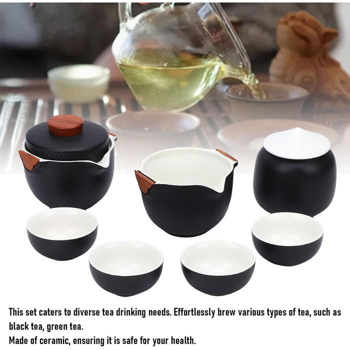 Портативний набір для чаювання в стилі гунфу, керамічний чайник з дорожнім чохлом та чашками для активного відпочинку та офісу