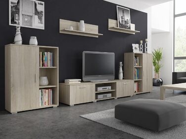 Настінна шафа для вітальні Herkules для життя, сучасна настінна шафа для вітальні, шафа для вітальні з тумбочкою під телевізор, буфетом та настінною полицею, повний комплект меблів для вітальні - Sonoma