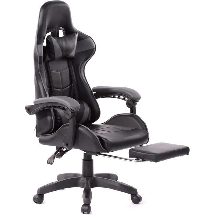 Ігрове крісло VDD Cyclone з підставкою для ніг - Офісне крісло - Гоночне ігрове крісло - Сірий/чорний