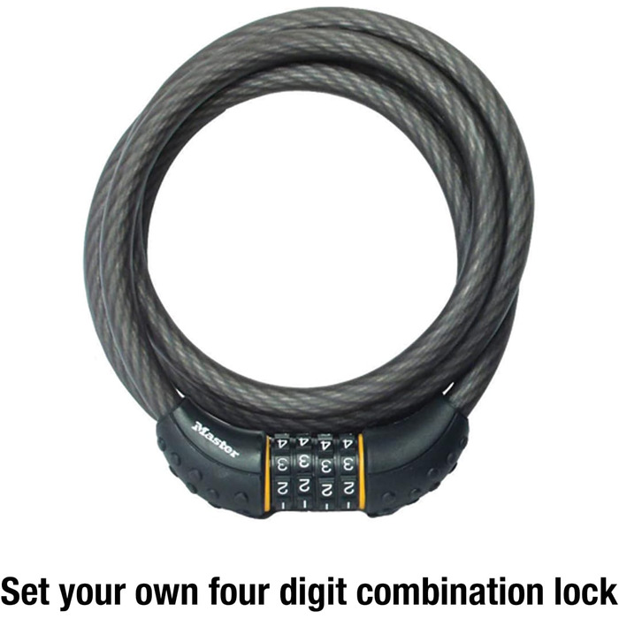 Тросовий замок Master Lock 8122D, налаштуйте власний велосипедний замок з цифровою комбінацією, довжина 1,8 м, чорний