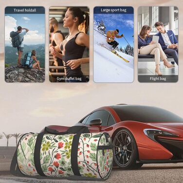 Спортивна сумка для подорожей з квітковим принтом, сумка для ночівлі, чорна, універсальний розмір