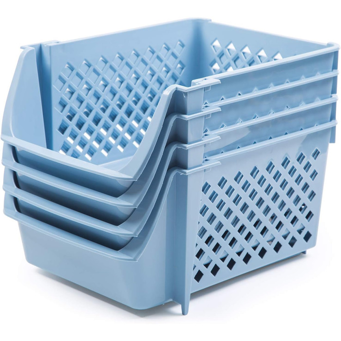 Штабелювані кошики для зберігання їжі, снеків, іграшок, туалетного приладдя, пластикові, сині, 4 шт. и