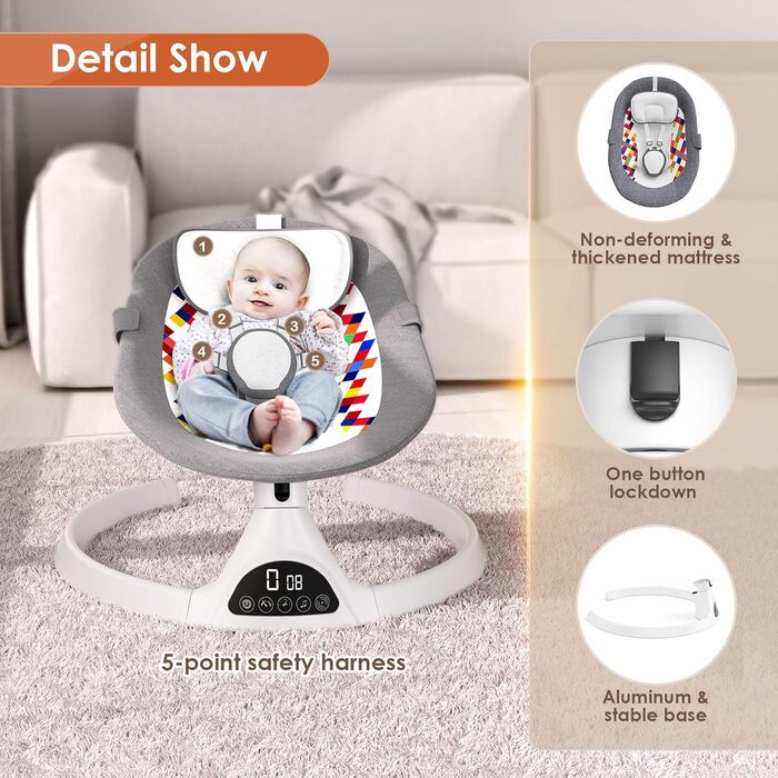 Електрична гойдалка Kotsy сіра, Bluetooth, 5 швидкостей