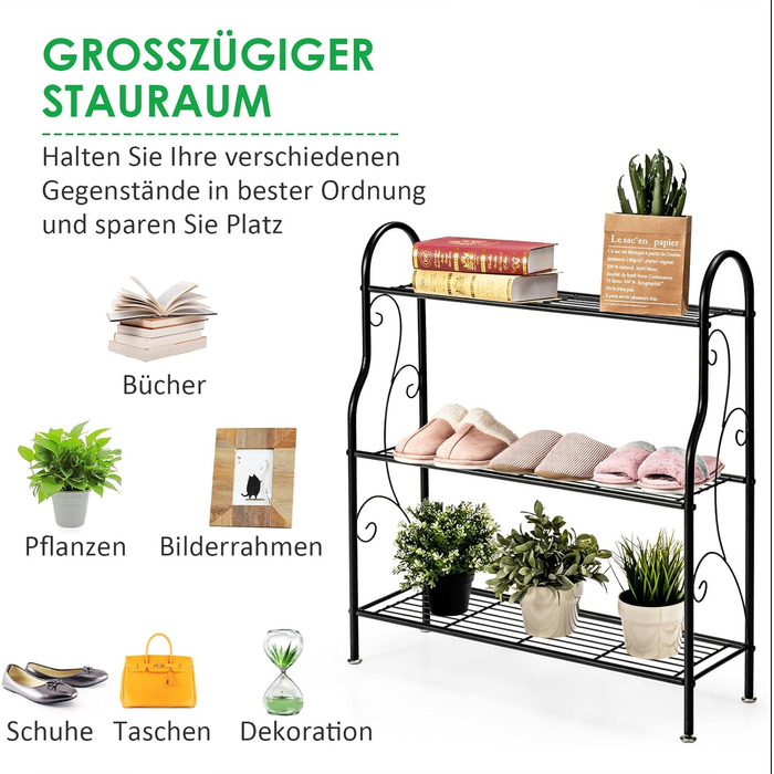 Рівнева металева підставка для рослин, полиця для рослин, стійка для квітів, вантажопідйомність до 35 кг, лавка для квітів для саду, балкону, для використання в приміщенні/на вулиці, чорна, 72 x 25 x 85 см, тип полиці 2, 3-