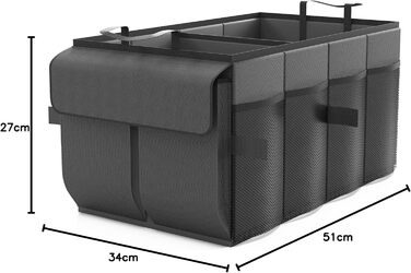 Органайзер для багажника автомобіля Beicarin, сумка для багажника, складаний органайзер з відділеннями та антиковзним дном (Чорний, розмір M) M(532x27 см)
