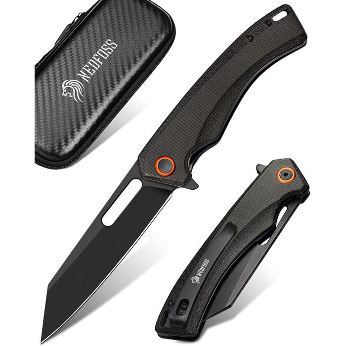 Складаний ніж NedFoss MAMBA, одноручний ніж зі сталі 9CM D2 з рукояткою Micarta, кишеньковий ніж з замком лайнера та шарикопідшипн