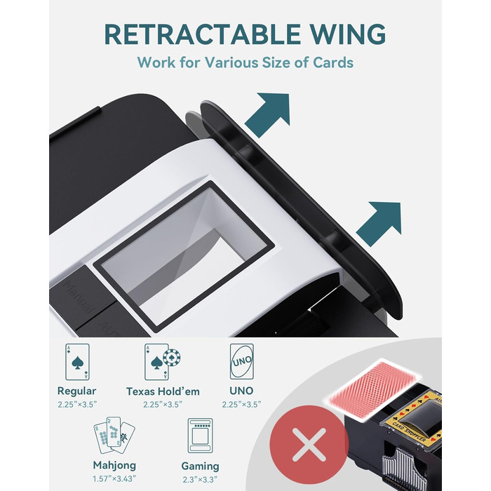 Автоматичний змішувач карт KPAW з двома режимами, акумуляторний електричний змішувач для 1-2 колод карт, тихий змішувач для покеру (Білий X1)