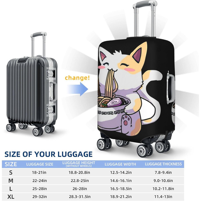 Чохол для валізи ZORIN, аніме-стиль Котик їсть рамен, захисний, водостійкий, для валіз розміром 45.7 - 81.3 см (XL)