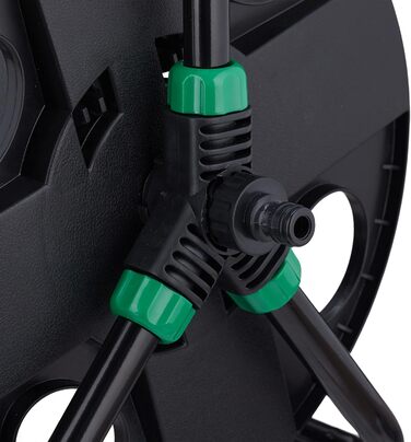 Котушка для шланга Relaxdays, для 30 м шланга 1/2, сталь, пластик, тримач шланга, 38 x 42 x 31 см, чорний/зелений