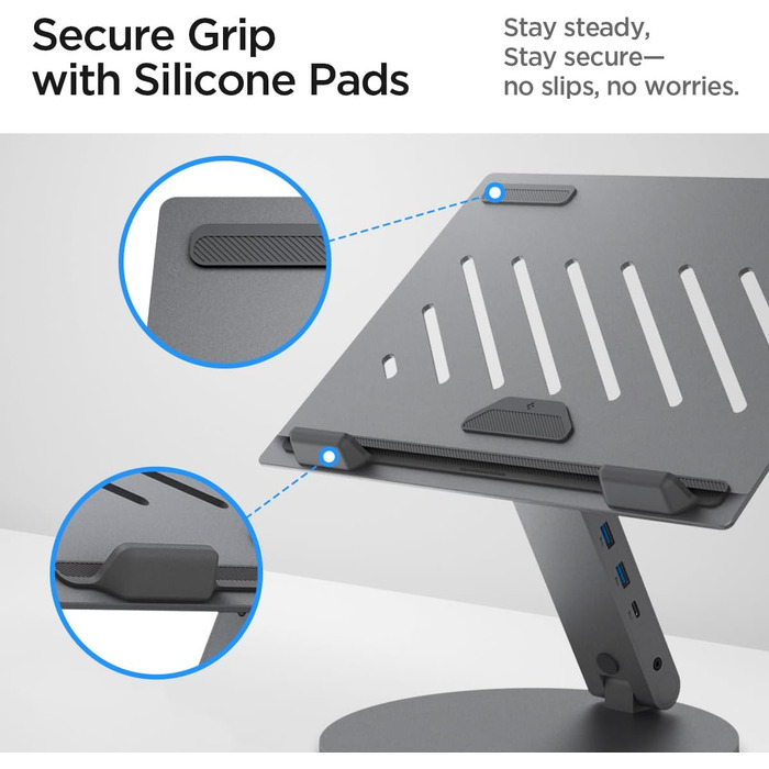 В-1 Підставка для ноутбука з док-станцією (в комплекті кабель USB-C USB-C). Ергономічна, з портами USB-A/C та HDMI 4K 60Hz для MacBook, iPad Pro, Air, Neo A16, M2, M3, M4, M5 та ноутбуків до 15,6, 6-