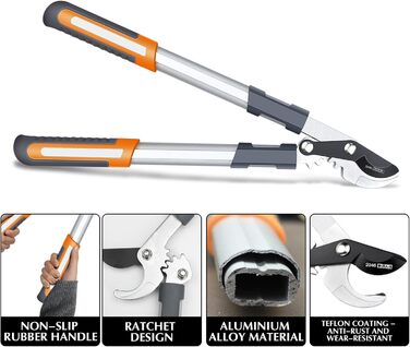 Садові ножиці AIRAJ Bypass 43 см, обрізають гілки 3 см, з тефлоновим покриттям та гострими лезами SK5, можуть обрізати сухі та вологі гілки.