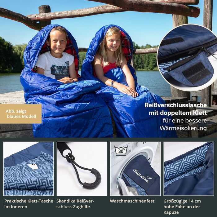 Дитячий спальний мішок Skandika Dundee Junior Дитячий спальний мішок для кемпінгу на природі, підкладка з бавовняної фланелі, затишний м&39який, водовідштовхувальний, діапазон комфорту від 13 до 3C, 175 x 70 см, індиго