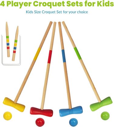 Дерев&39яний набір для крокету, гра в крокет для 4 гравців, діти та дорослі, гра в крокет на свіжому повітрі, розвага для хлопчиків та дівчаток від 3 років (різні)