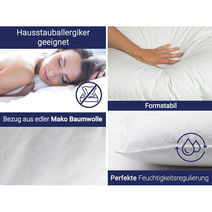 Подушка ZOLLNER зі 100 пір&39я - Зроблено в Німеччині - підходить для алергіків - чохол з високоякісної бавовни - можна прати при температурі до 60C - 70x90 см - готельна якість 70 x 90 см