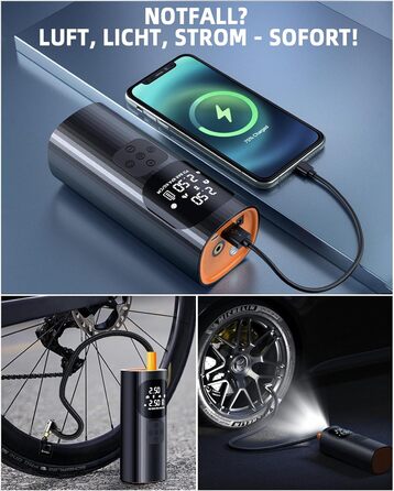 Електричний повітряний насос, міні-компресор, 160x70x50 мм, 10.3 бар / 150 PSI, ABS-пластик/метал, чорний