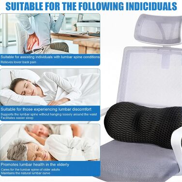 Поперекова опорна подушка, поперекова опорна подушка з піни з ефектом пам&39яті для сну, 46x23x11 см, подушка для болю в спині для ліжка/крісла/автокрісла/офісного крісла, для полегшення болю в попереку, темно-сіра