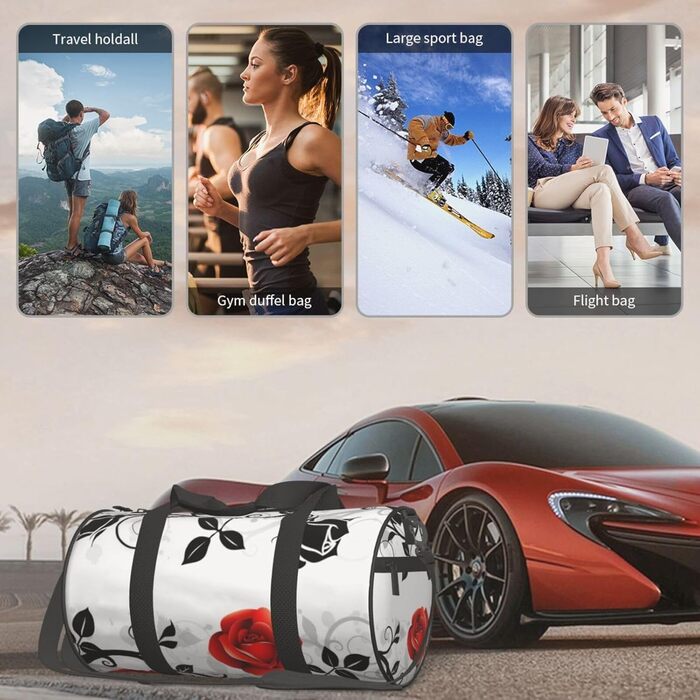 Дорожня сумка Tower Paris, кругла, великої місткості, легка та міцна, ідеальний подарунок для походів, відпустки, ділових поїздок та іншого, квітковий дизайн Троянда з плющем з листям, універсальний розмір