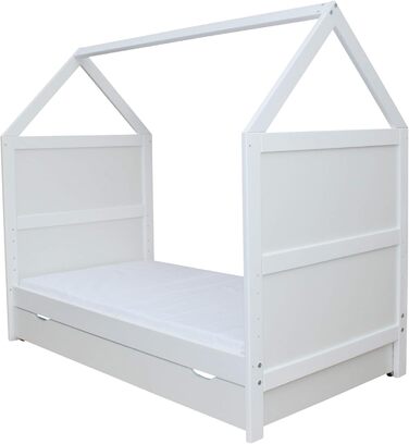Дитяче ліжко Micoland, дитяче ліжко, дитяче ліжко, ліжко-будинок 140x70 см, опціонально з матрацом та шухлядою, трансформоване, масив дерева, біле, до 6 років (ліжко з матрацом та шухлядою)