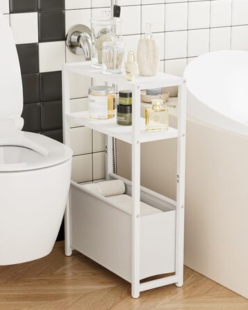 Журнальний столик з місцем для зберігання речей, 3-ярусний вузький журнальний столик з сумкою, вузька тумбочка, маленький журнальний столик для невеликих приміщень, спальня, вітальня, офіс (білий)