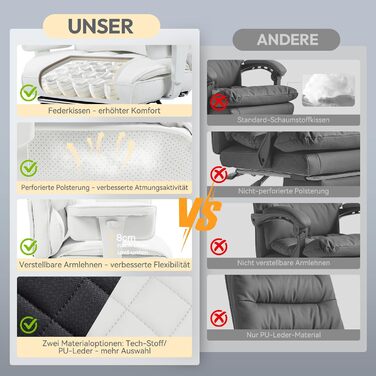 Ігрове крісло Dowinx, ергономічне офісне крісло з пружинними подушками Pocket Spring, крісло керівника з двошаровою м&39якою спинкою та регульованою поперековою подушкою, підлокітниками та підставкою для ніг, крісло для ПК (PU, білий) білий PU