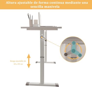 Стіл з регульованою висотою, стіл для роботи стоячи, меблі для навчання, 80 x 45 см, маленький стіл для дітей, стіл з регульованою висотою, білий, 80 x 45 x (63 - 90 см)