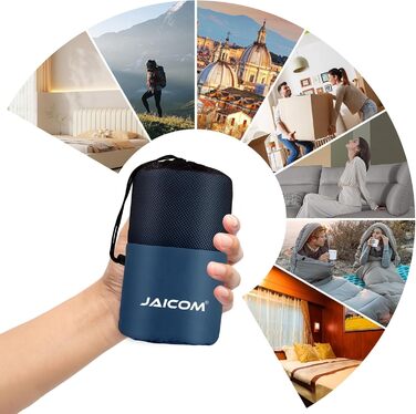 Підкладка для спального мішка, надлегкий шовковий спальний мішок для подорожей, підкладка для спального мішка 2-в-1, зручний та м&39який спальний мішок, невеликий розмір упаковки, виготовлений з мікрофібри, ідеально підходить для походів, готелів, синій