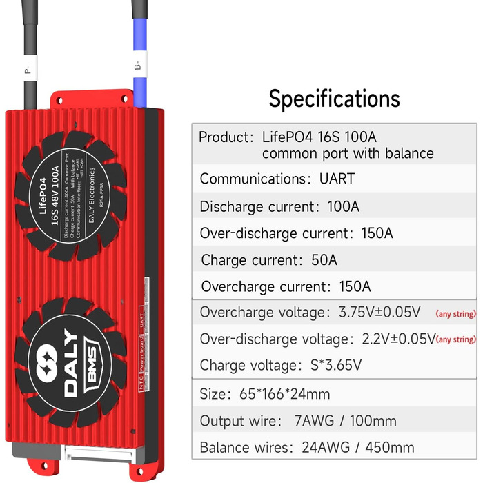 Батарея Захист Плата Система керування Батареєю з вирівнювальними кабелями та бездротовим модулем Bluetooth для літій-залізофосфатного акумулятора 100A UART BT, 4 16S 48V 100A Bluetooth Smart PCB