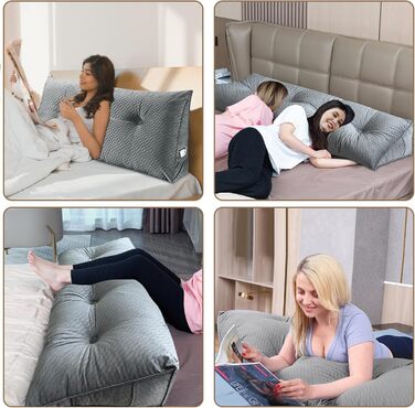 Подушка-клин Подушка для читання та відпочинку на ліжку, мала, подушка для спини/чоловіка для ліжка, підтримка спини, телевізор, підтримка ліжка, ковзанка для сну на спині, кабінет, трикутна подушка-клин (мала, сіра) 60x50x20 см сірого кольору