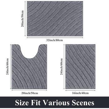 Комплект килимків для ванної кімнати SHACOS, 3 предмети, нековзний килимок для ванної, м&39які килимки для ванної кімнати, водопоглинаючий, килимок для ванної кімнати, що миється, сірий, 40x6050x8050x60 см