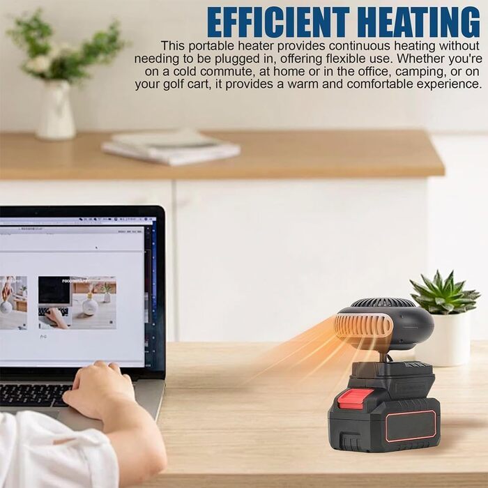 Автомобільний обігрівач з акумулятором, вентилятор-обігрівач на акумуляторі, портативний автомобільний обігрівач потужністю 170 Вт з 2 режимами (30-80C), бездротовий для автомобіля, офісу та дому, захист від перегріву та перекидання, для офісу, автомобіля