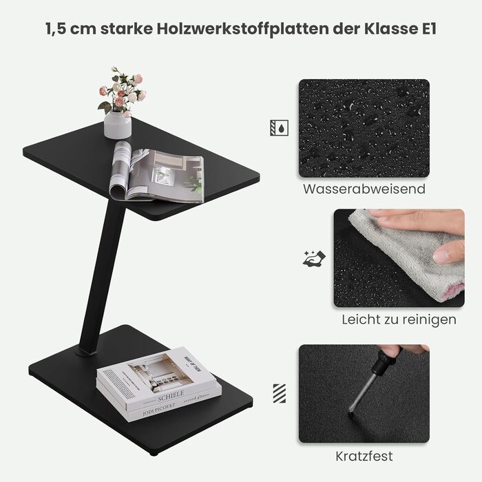 С-подібний журнальний столик, столик для дивана, стіл для вітальні, з металевим каркасом, для дивана, кушетки, ліжка, 48x64x33 см, чорний