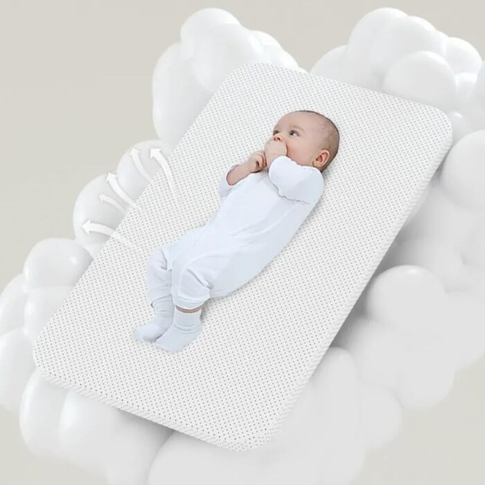 Дитяче ліжечко-ліжечко, дитяча колиска з колесами, дихаюча сітчаста тканина, безпечна та стійка конструкція, дитяче ліжко з 5 режимами гойдання (БЕЖЕВИЙ)