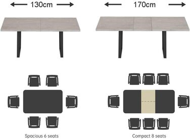 Обідній стіл JIEXI з комплектом 4-8 стільців, розсувний обідній стіл, обідній стіл, обідній гарнітур з 4-8 стільцями, дерев&39яний стіл з МДФ, підходить для вітальні, кухні (стіл 130-170 см)