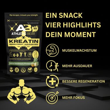 Жувальні цукерки Athletic Bear Creatine Monohydrate, 90 шт. (30 порцій)