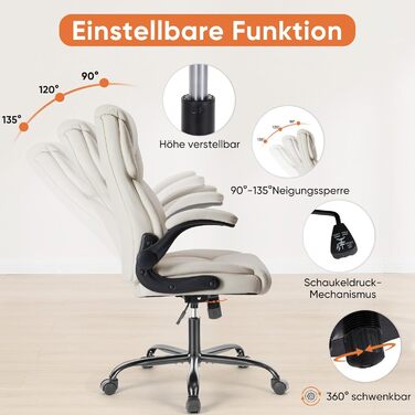 Ергономічне крісло керівника Sweetcrispy зі штучної шкіри, офісне крісло з відкидними підлокітниками, ергономічне комп&39ютерне крісло з високою спинкою, поворотне ігрове крісло для роботи та відпочинку, біле