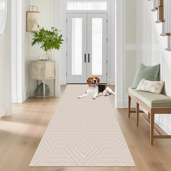 Килим Capsulepad для передпокою 80x200 см бежевий, сучасний миючийся кухонний килимок, 3D геометрія, високий низький ефект, нековзні килимки, м&39які килими для вітальні, спальні, бежевий 80 x 200 см (прямокутний)