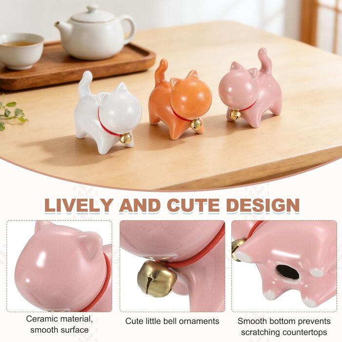 Фігурка керамічної кішки-чайниці Крок вперед 7x3.7x5.6 см, рожева. Мила ручної роботи, з дзвіночком нашийником для дому, офісу або чайного куточка.