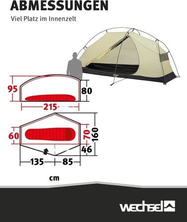 Трекінговий намет Wechsel Exogen 1/2 I Легкий намет для 1 особи / 2 осіб I Ультралегкий намет I Компактний, швидко встановлюється та портативний I Намет для кемпінгу, походів та перевезення велосипедів 1 ОСІБ.