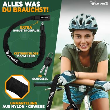 Ланцюговий замок для велосипеда MIVELO, високий рівень безпеки, довжина 100 см, велосипедний замок із загартованої сталі 8 мм, I замок на колесо, ідеально підходить для електровелосипедів, гірських велосипедів та гоночних велосипедів, I замок на велосипед