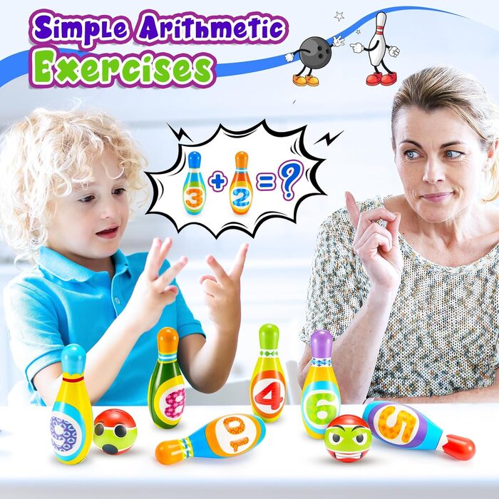 Набір для боулінгу для дітей, іграшка для хлопчиків 1, 2 та 3 років, подарунок для хлопчиків 1-6 років, ігри для дітей 2, 3 та 4 років, іграшка Монтессорі для дітей від 2 років, іграшка для активного відпочинку на свіжому повітрі для дітей 1, 2, 3, 4 та 5