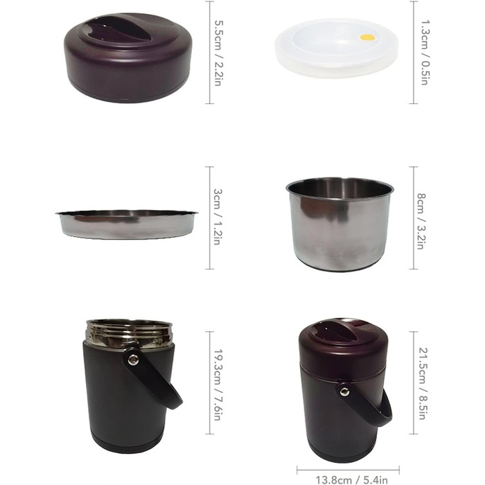 Ізольований харчовий контейнер, темно-сірий, 2 л, багатошарова нержавіюча сталь, велика місткість, вакуумний харчовий контейнер для роботи, подорожей, пікніків