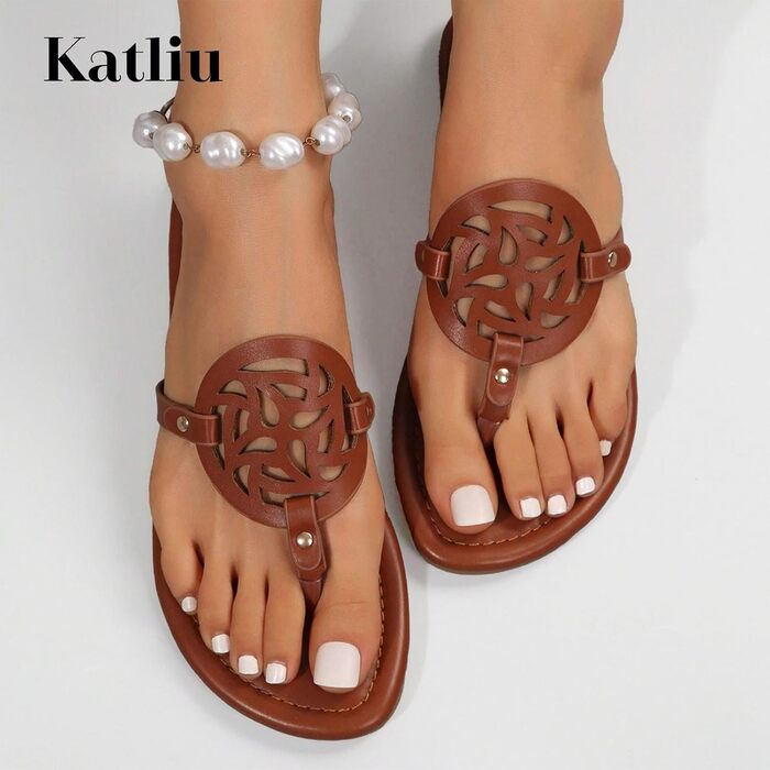 Жіночі літні шльопанці katliu, елегантні сандалі-стрінги для пляжу та міста, легкі, зручні, модні сандалі, розміри 36-42 (EU 42), коричневі